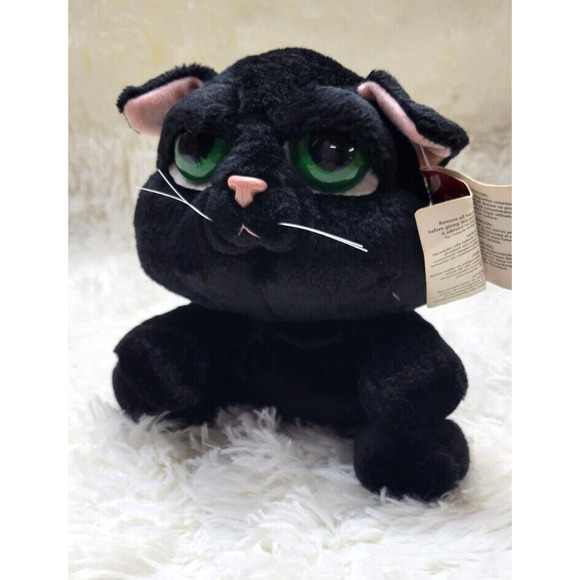 Russ Berrie 8" Shadow Black Cat Green Eyes Soft Plush Stuffed Animal Damaged Tag - Picture 1 of 7